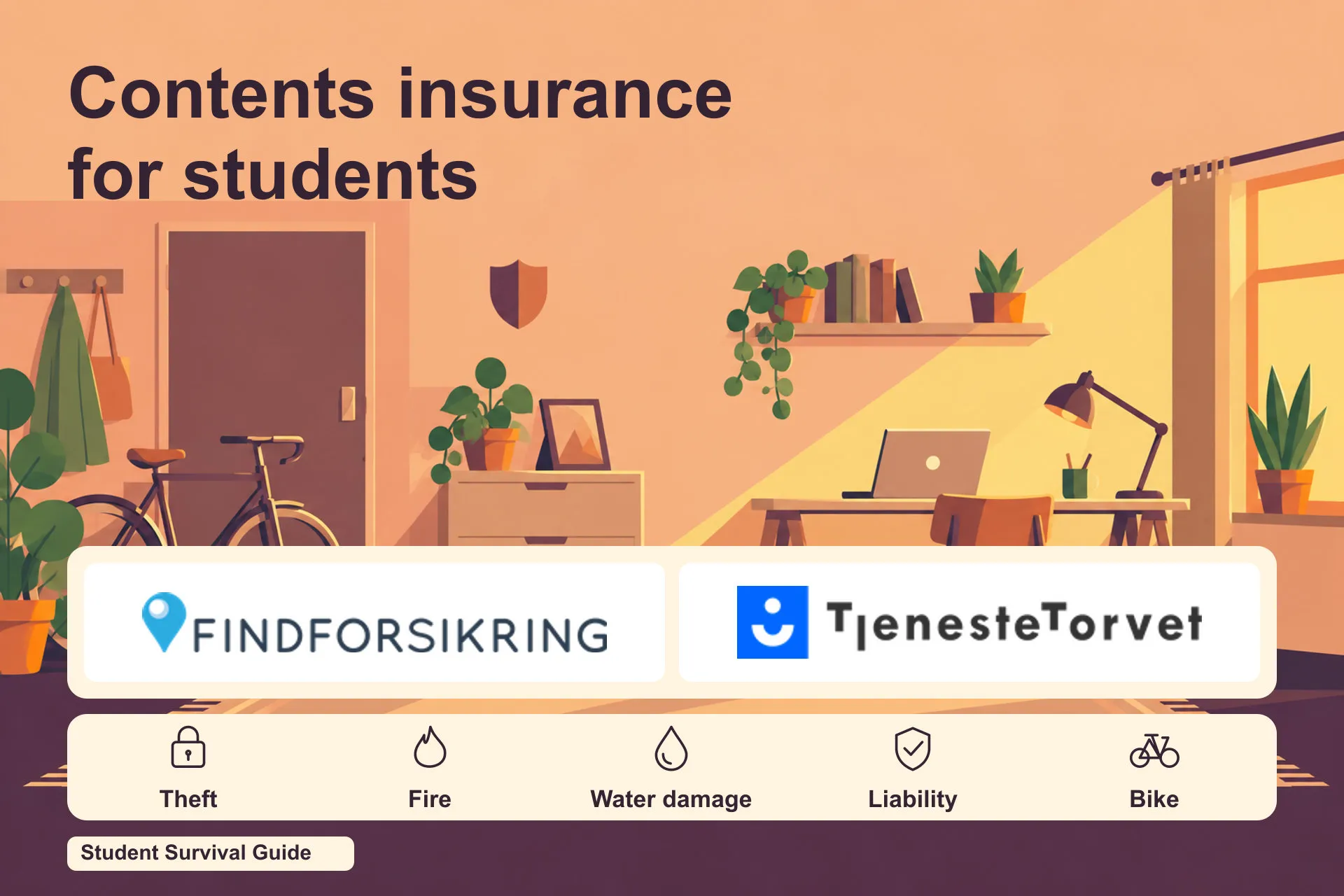 Contents insurance covers theft, fire, water damage, liability and often your bike